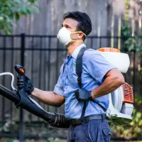 Dial Environmental technician spraying outside for mosquitoes